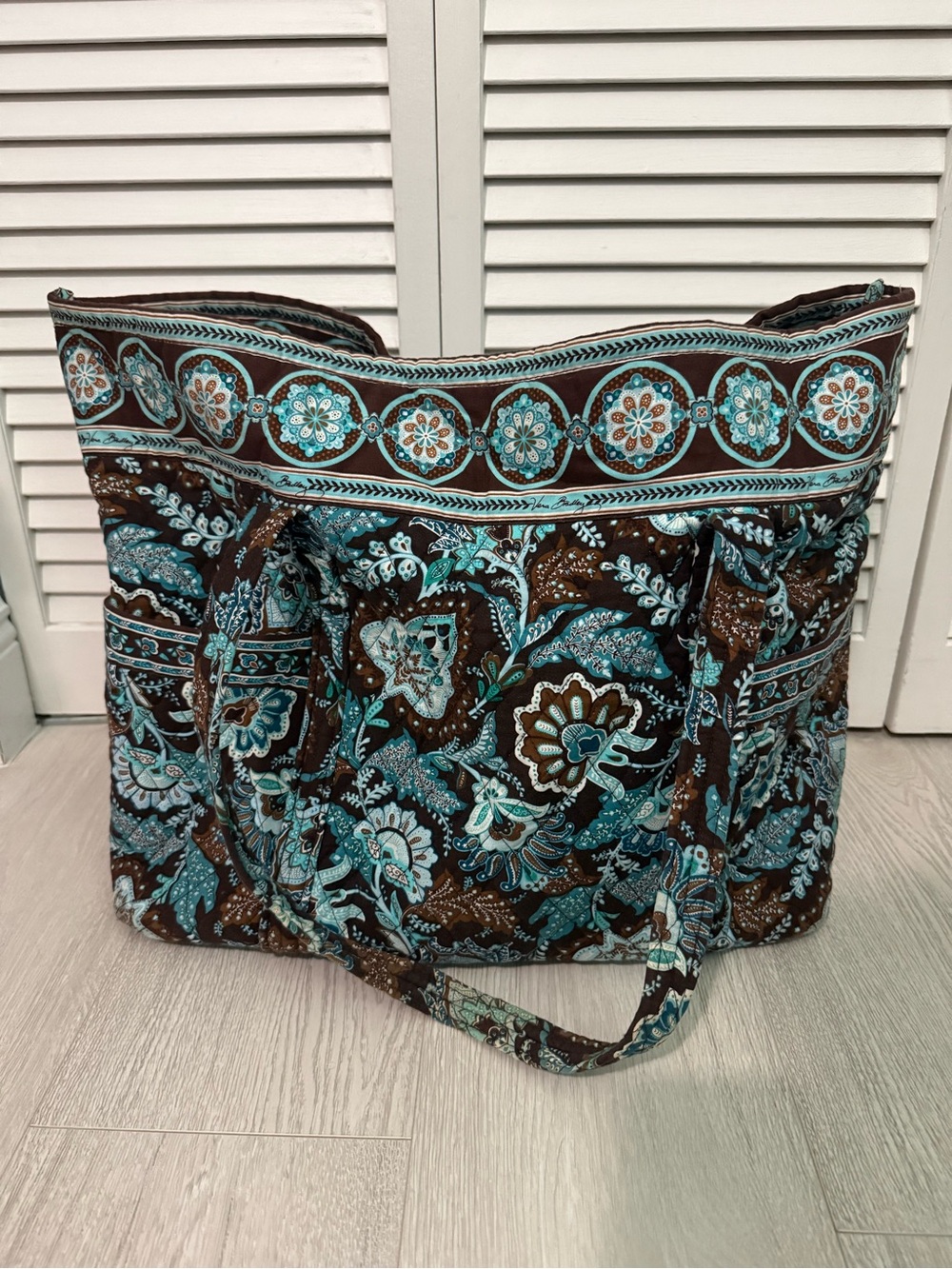 Vera Bradley Large Weekender Tote Bag in Teal and Brown - Women Bags
